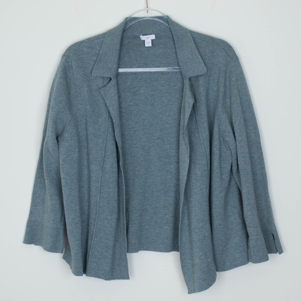 J. Jill Womens Cardigan Sweater Open Front Blue Gray Size L Flare‎ Sleeve Staple